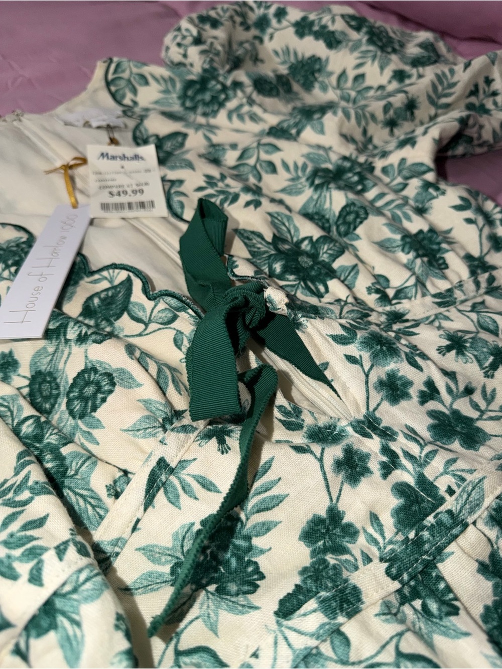 (NEW) House of Harlow 1960 - Cream Dress with Green Floral Print. - Picture 4 of 13